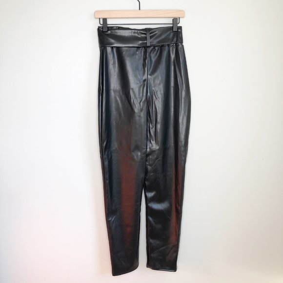 NWT PLT Black Faux Leather Belted Skinny Pants - Picture 8 of 9
